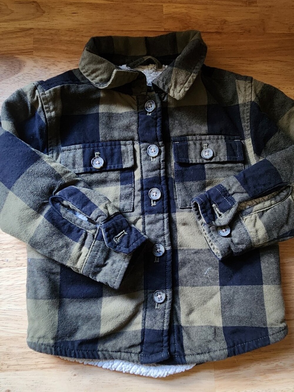 Outdoor Kids Plaid Button-Up Shacket in Olive & Black 2T